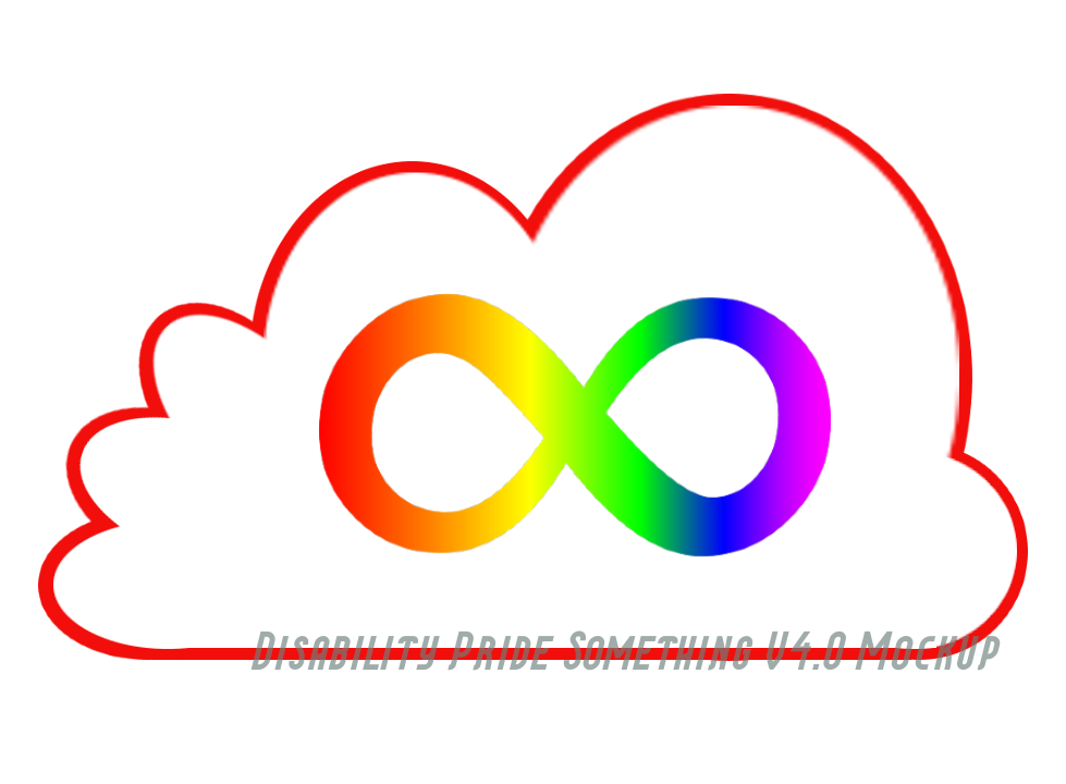 Red outline of pride cloud with rainbow infinity symbol in center