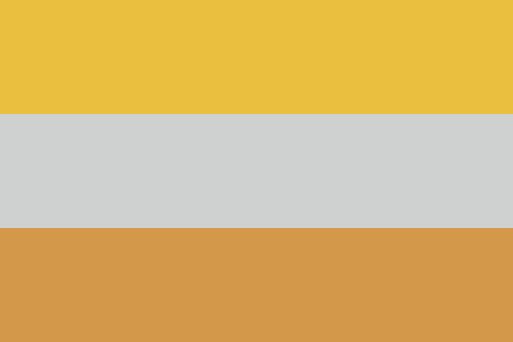Flag with top stripe gold, middle stripe silver, and bottom stripe bronze