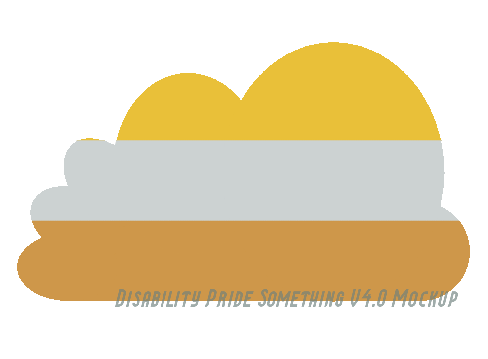 Pride cloud filled in with gold, silver and bronze Disability Flag