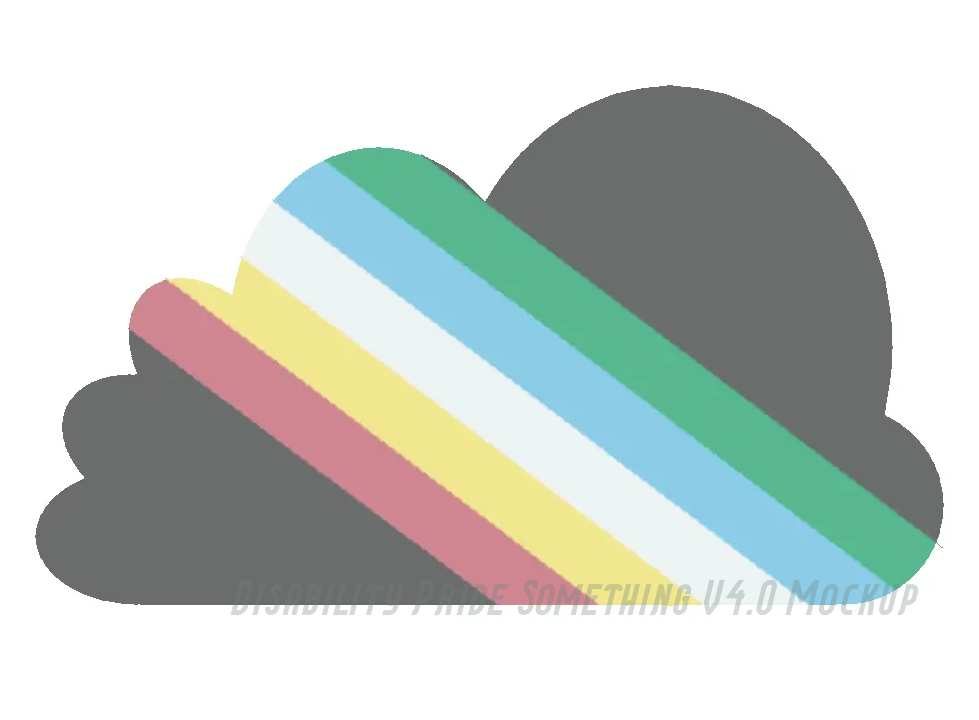 Pride cloud filled in with multicolored Disability Pride Flag